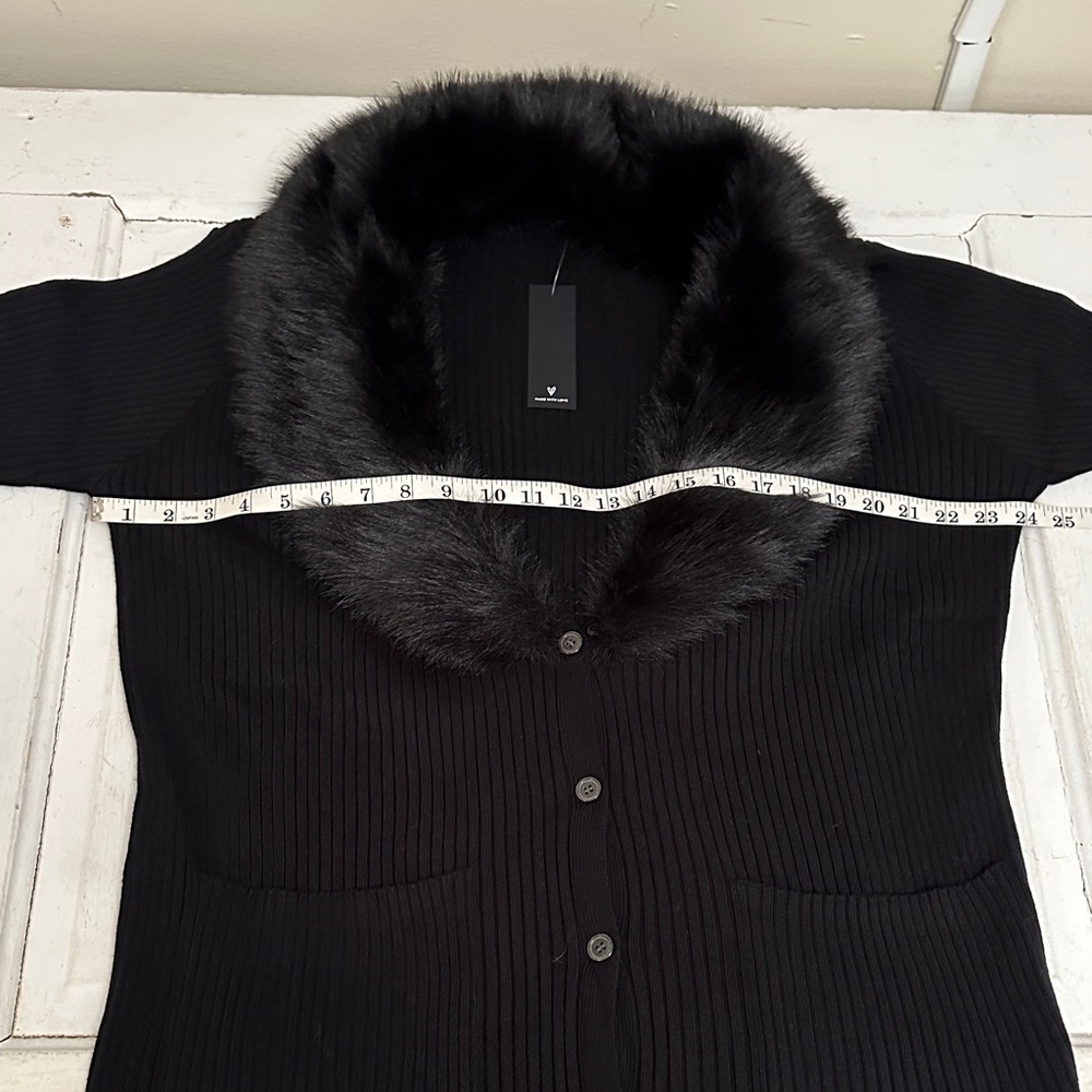 Lulu's Black Cardigan with Faux Fur Collar - Picture 7 of 10